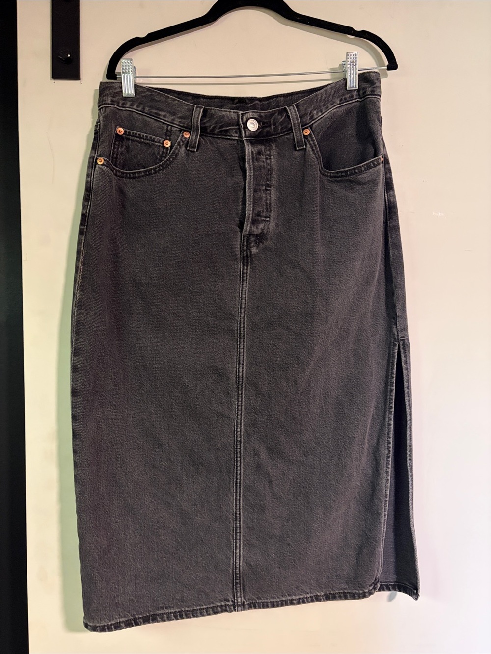 Levi's Black Denim Pencil Skirt with Back Seam and Patch Pockets